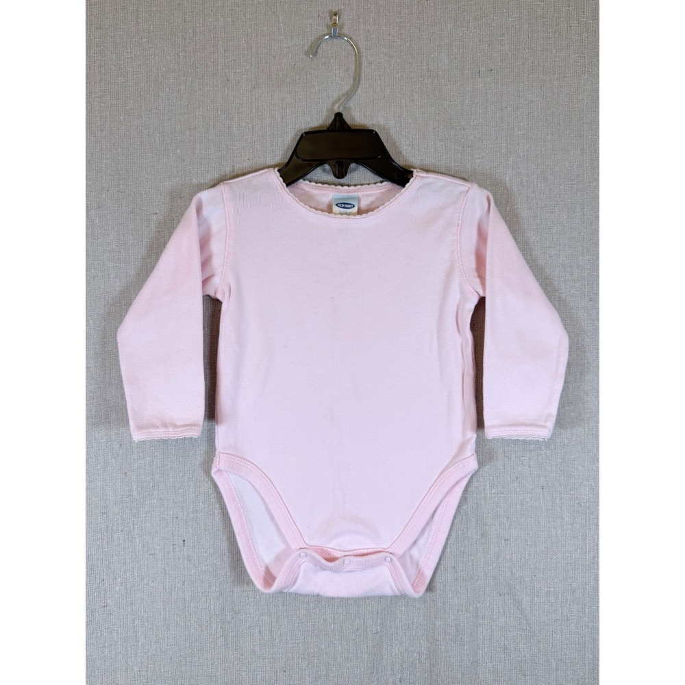 Old Navy Baby Girls Pink Long Sleeve Scalloped Trim Bodysuit 12-18 Months